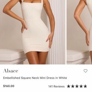 Oh Polly Textured Square Neck Mini Dress in Cream